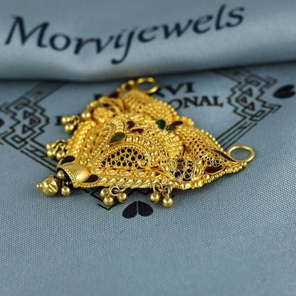 Pure 22k Yellow Gold Pendant Necklace Handmade Indian Mangalsutra Handmade Vintage Antique Design Jewelry, K7010
