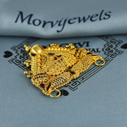 Pure 22k Yellow Gold Pendant Necklace Handmade Indian Mangalsutra Handmade Vintage Antique Design Jewelry, K7010