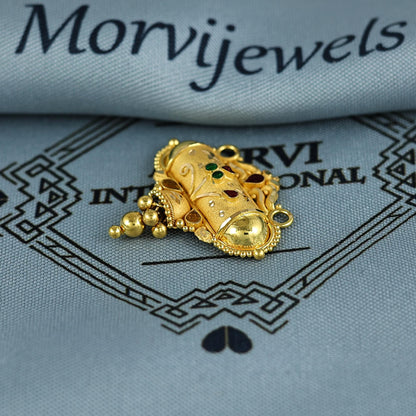 Pure 22k Yellow Gold Pendant Necklace Handmade Indian Mangalsutra Handmade Vintage Antique Design Jewelry, K7011