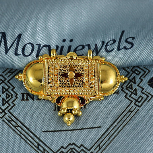 Pure 22k Yellow Gold Pendant Necklace Handmade Indian Mangalsutra Handmade Vintage Antique Design Jewelry, K7012