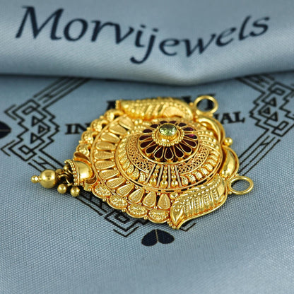 Pure 22k Yellow Gold Pendant Necklace Handmade Indian Mangalsutra Handmade Vintage Antique Design Jewelry, K7014