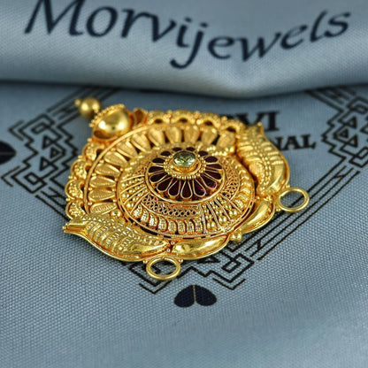 Pure 22k Yellow Gold Pendant Necklace Handmade Indian Mangalsutra Handmade Vintage Antique Design Jewelry, K7014