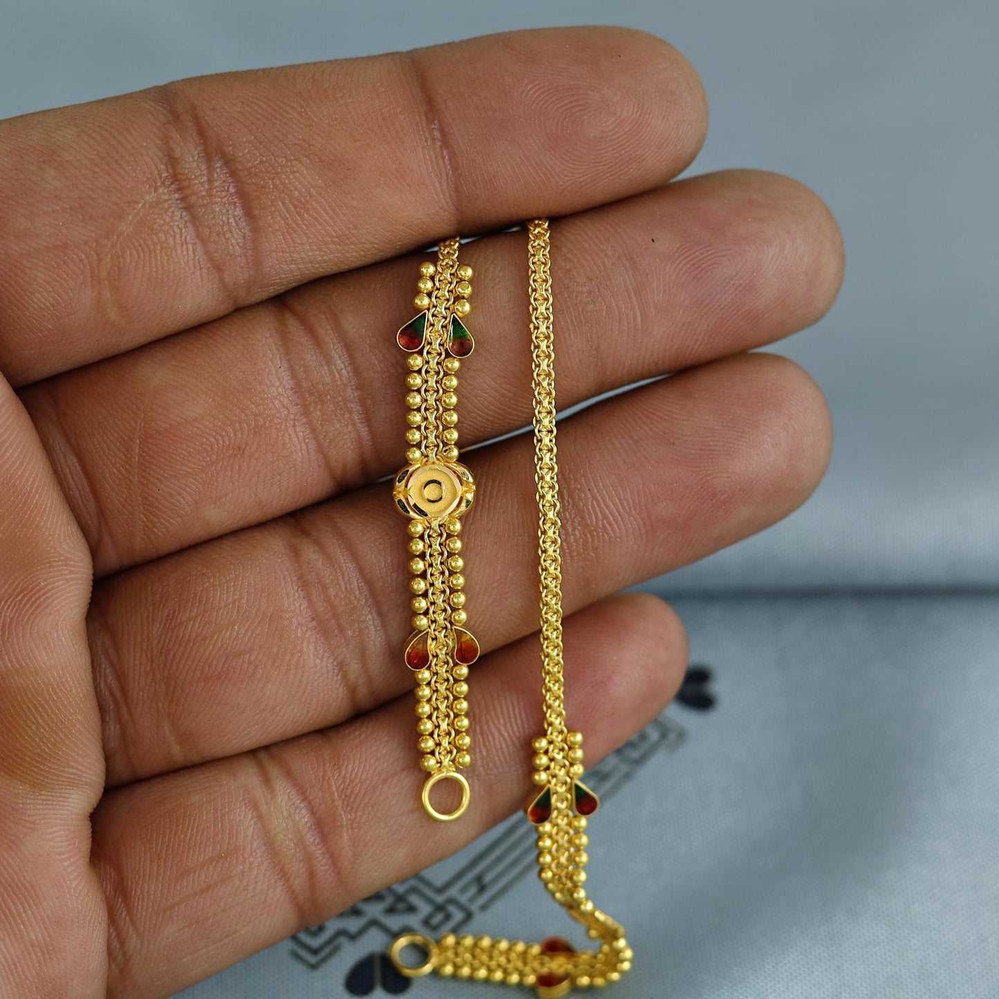 Handmade 22k Gold Ear Chain, Kaan chain,Kanoti, Indian Jewelry, 5 Inch Long, Elegant Design with Adjustable Fit, K7019