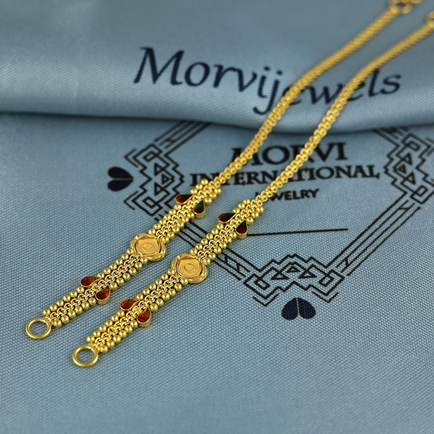 Handmade 22k Gold Ear Chain, Kaan chain,Kanoti, Indian Jewelry, 5 Inch Long, Elegant Design with Adjustable Fit, K7019