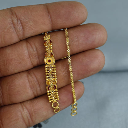 Handmade 22k Gold Ear Chain, Kaan chain,Kanoti, Indian Jewelry, 5 Inch Long, Elegant Design with Adjustable Fit, K7021