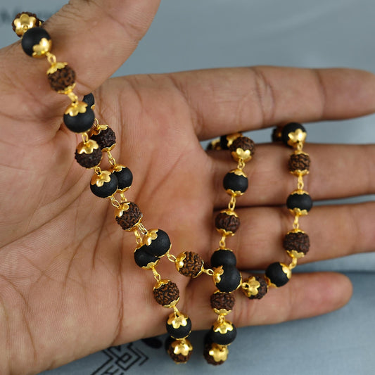 7-8 mm rudraksha chain Beads Necklace in 22k yellow gold , Holy Beads Shiva rudraksh Tulsi Beads Jewelry, K7023