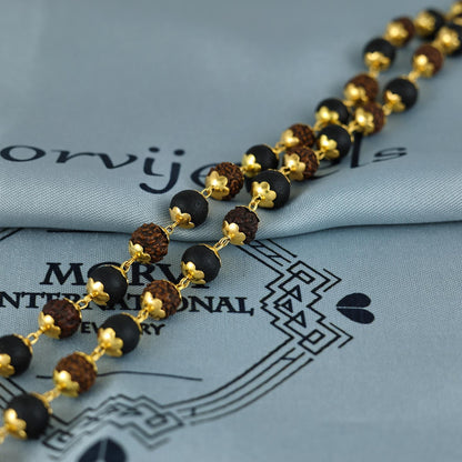 7-8 mm rudraksha chain Beads Necklace in 22k yellow gold , Holy Beads Shiva rudraksh Tulsi Beads Jewelry, K7023
