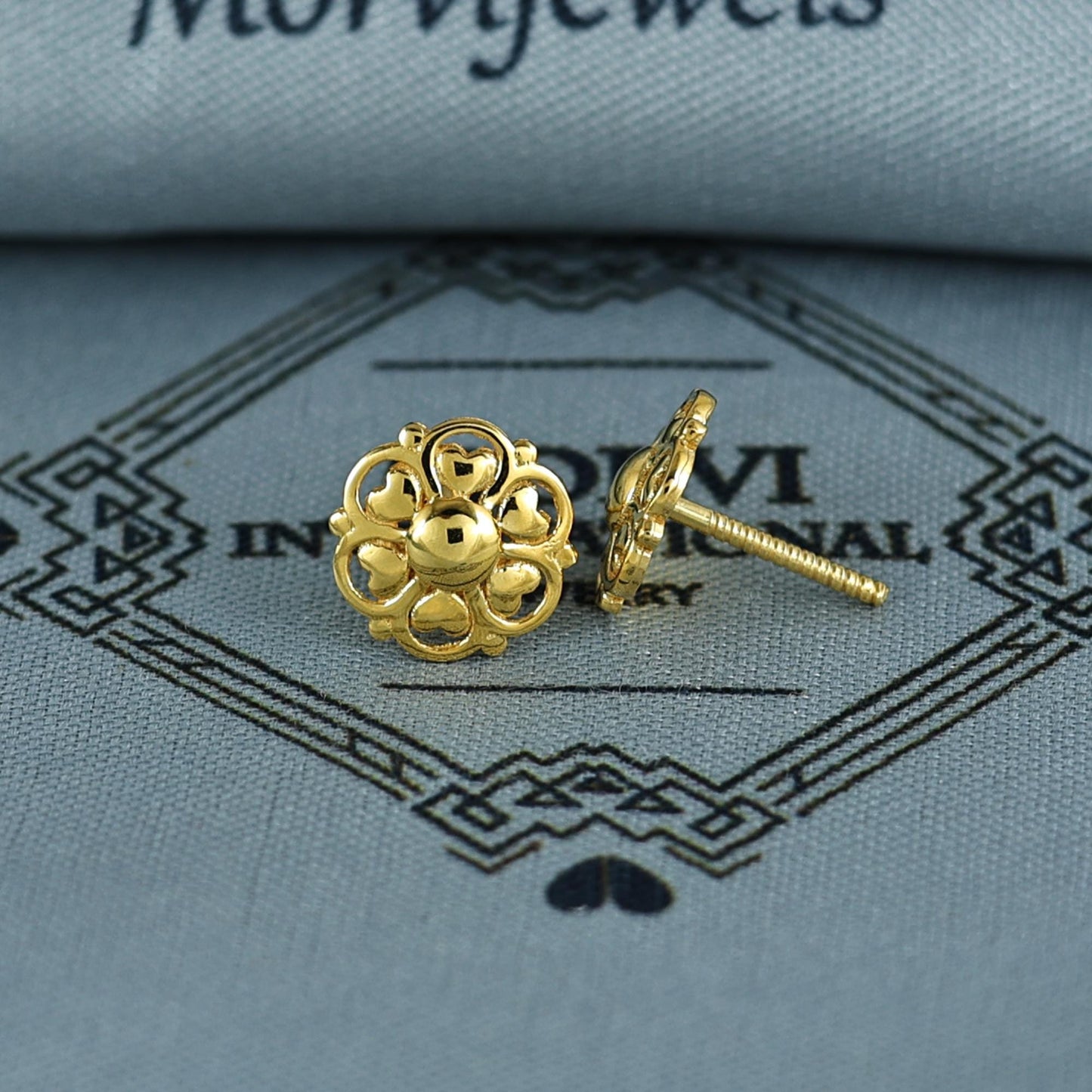 18k Gold Studs earrings, screw back small heart earrings, Genuine Gold Earrings Indian Handmade Jewelry for Women, K7025