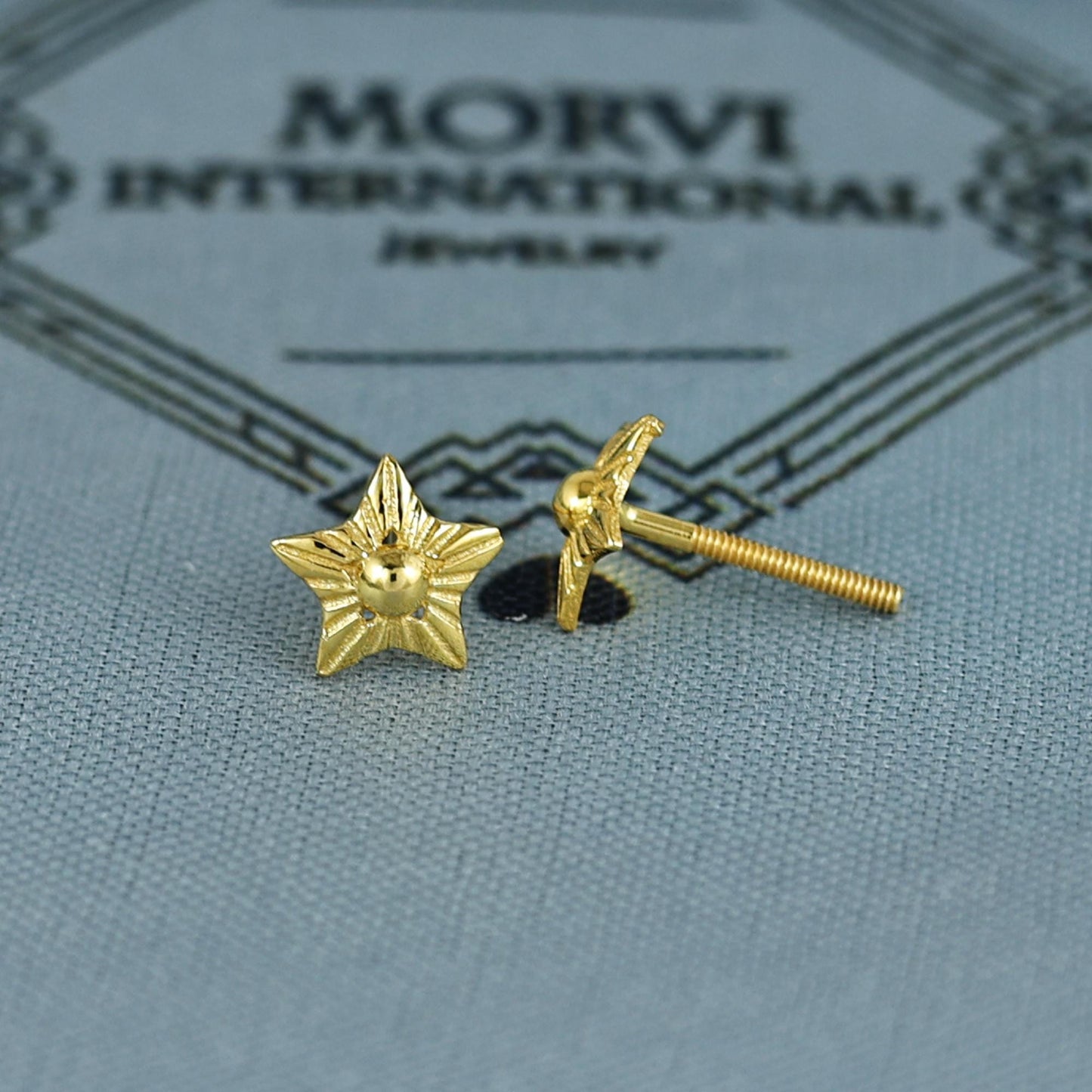 18k Gold Studs earrings, screw back small star earrings, Genuine Gold Earrings Indian Handmade Jewelry for Women, K7026