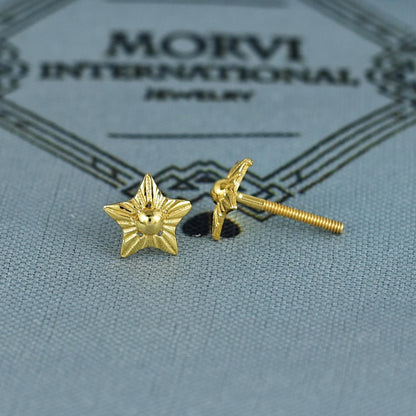 18k Gold Studs earrings, screw back small star earrings, Genuine Gold Earrings Indian Handmade Jewelry for Women, K7026
