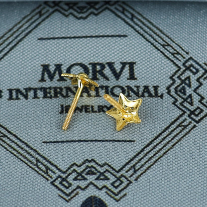 18k Gold Studs earrings, screw back small star earrings, Genuine Gold Earrings Indian Handmade Jewelry for Women, K7026