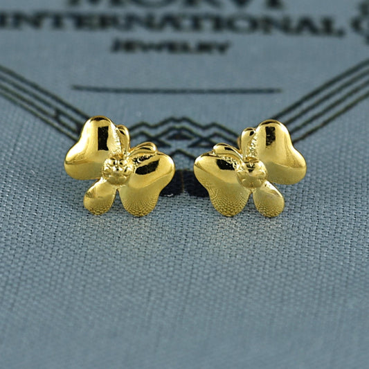 18k Gold Studs earrings, screw back small butterfly earrings, Genuine Gold Earrings Indian Handmade Jewelry for Women, K7027