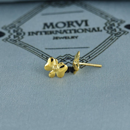 18k Gold Studs earrings, screw back small butterfly earrings, Genuine Gold Earrings Indian Handmade Jewelry for Women, K7027