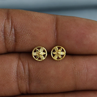 18k Gold Studs earrings, screw back small flower earrings, Genuine Gold Earrings Indian Handmade Jewelry for Women, K7031