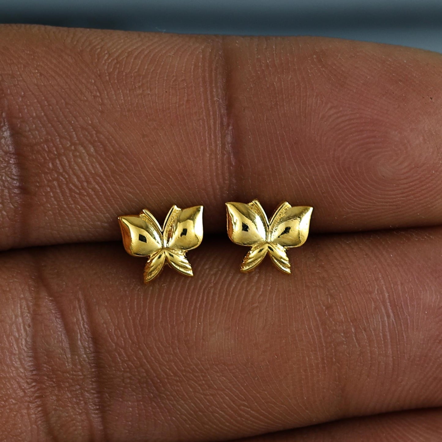 18k Gold Studs earrings, screw back small butterfly earrings, Genuine Gold Earrings Indian Handmade Jewelry for Women, K7032