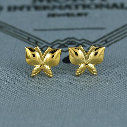 18k Gold Studs earrings, screw back small butterfly earrings, Genuine Gold Earrings Indian Handmade Jewelry for Women, K7032