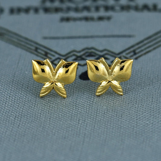 18k Gold Studs earrings, screw back small butterfly earrings, Genuine Gold Earrings Indian Handmade Jewelry for Women, K7032