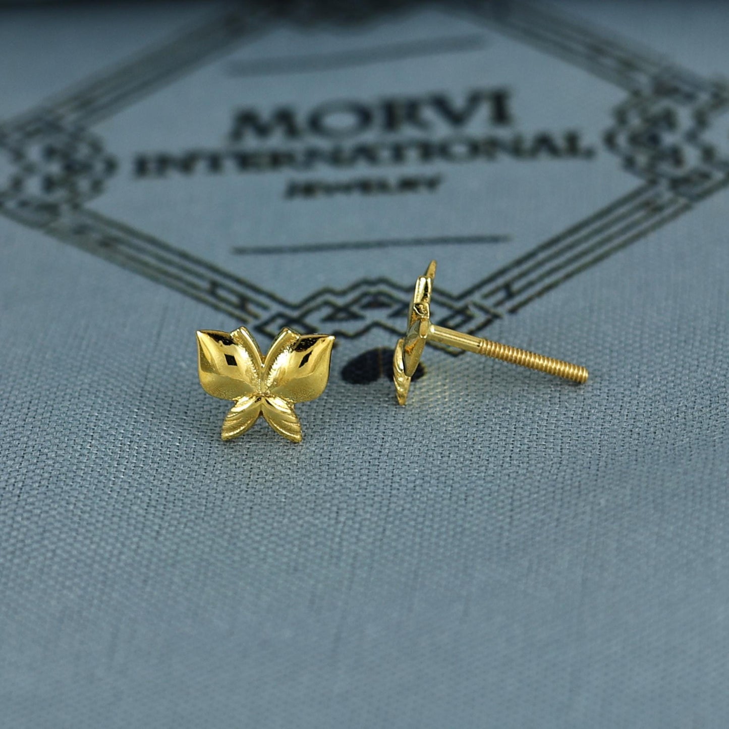 18k Gold Studs earrings, screw back small butterfly earrings, Genuine Gold Earrings Indian Handmade Jewelry for Women, K7032
