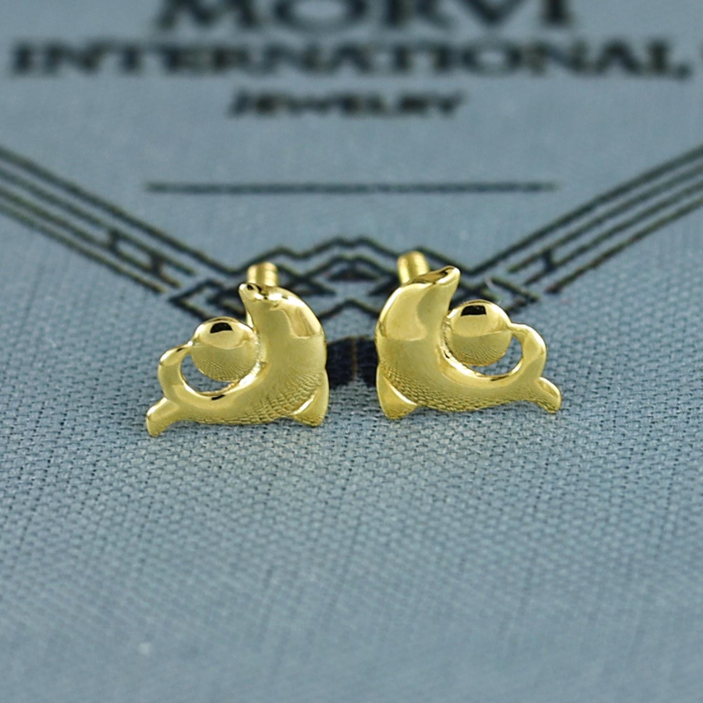18k Gold Studs earrings, screw back small dolphin earrings, Genuine Gold Earrings Indian Handmade Jewelry for Women, K7035