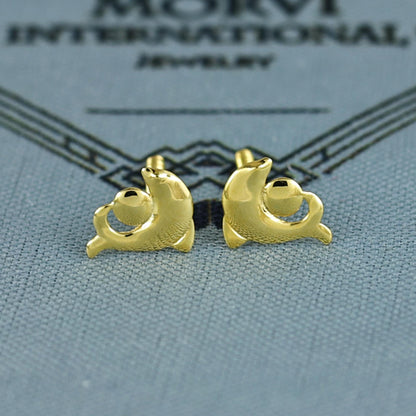 18k Gold Studs earrings, screw back small dolphin earrings, Genuine Gold Earrings Indian Handmade Jewelry for Women, K7035