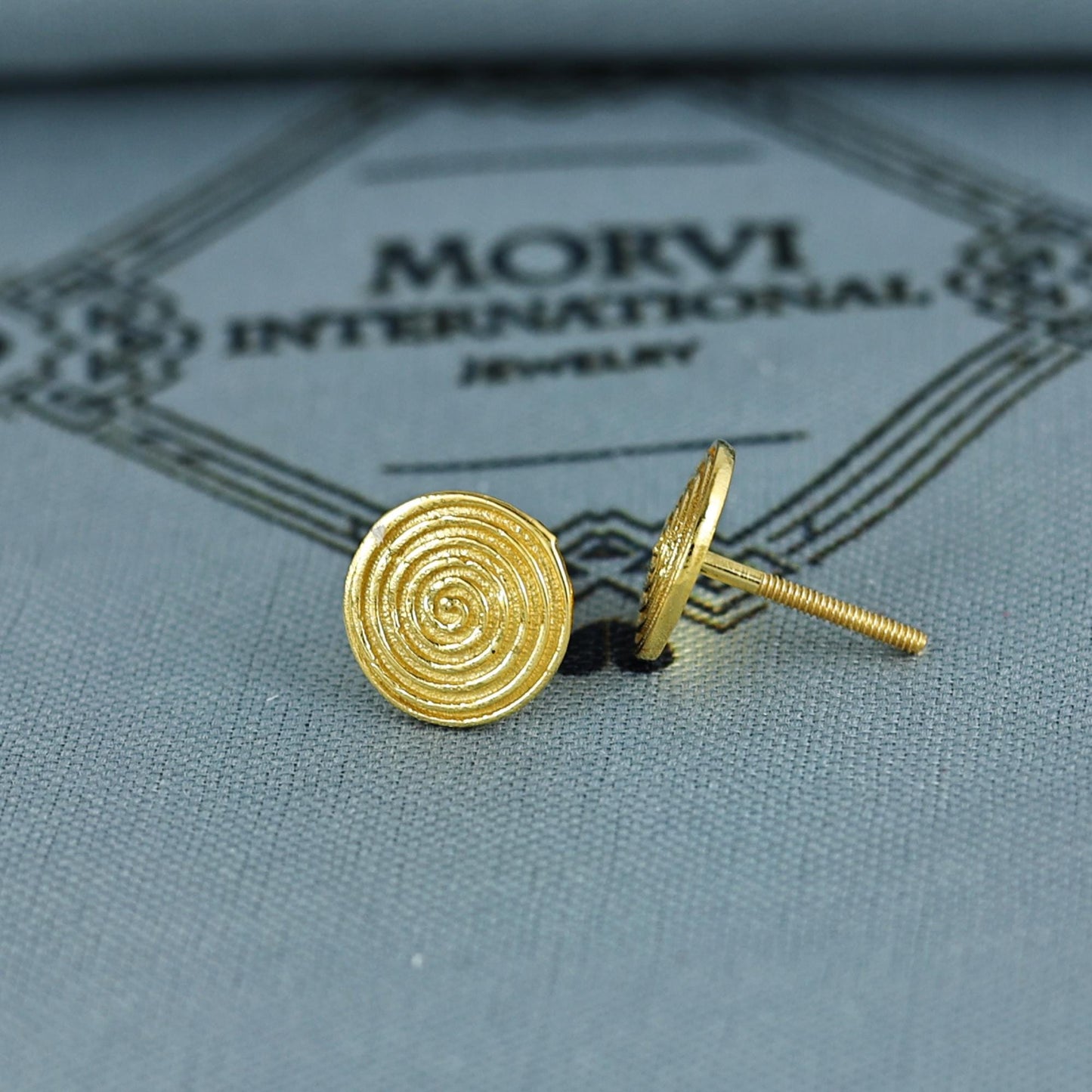 18k Gold Studs earrings, screw back small spiral earrings, Genuine Gold Earrings Indian Handmade Jewelry for Women, K7042