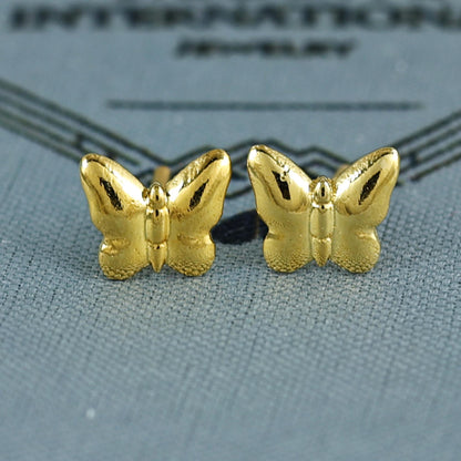 18k Gold Studs earrings, screw back small butterfly earrings, Genuine Gold Earrings Indian Handmade Jewelry for Women, K7043