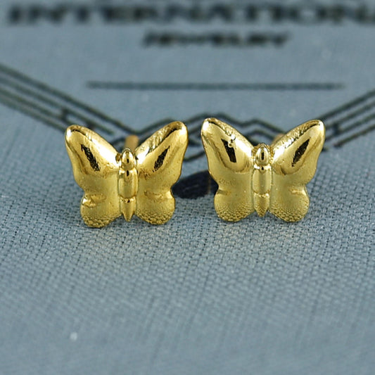18k Gold Studs earrings, screw back small butterfly earrings, Genuine Gold Earrings Indian Handmade Jewelry for Women, K7043