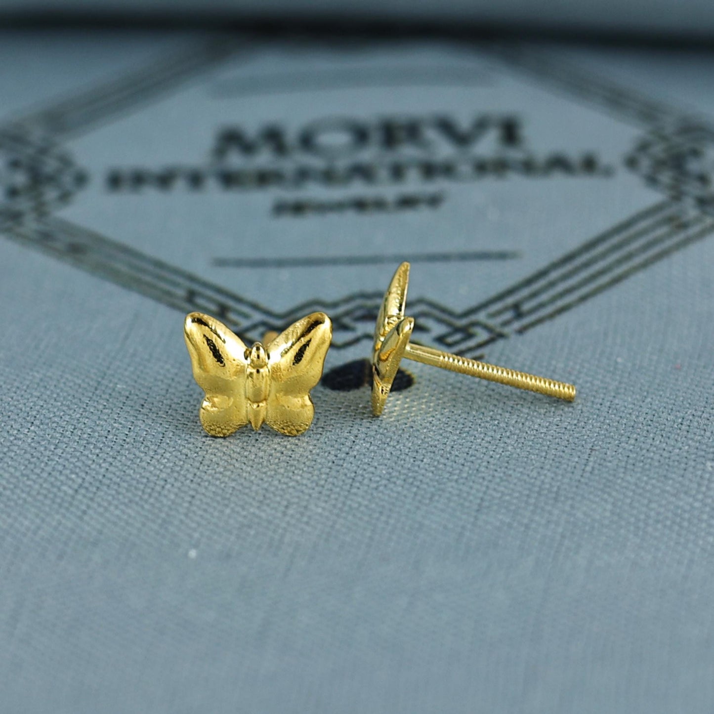18k Gold Studs earrings, screw back small butterfly earrings, Genuine Gold Earrings Indian Handmade Jewelry for Women, K7043