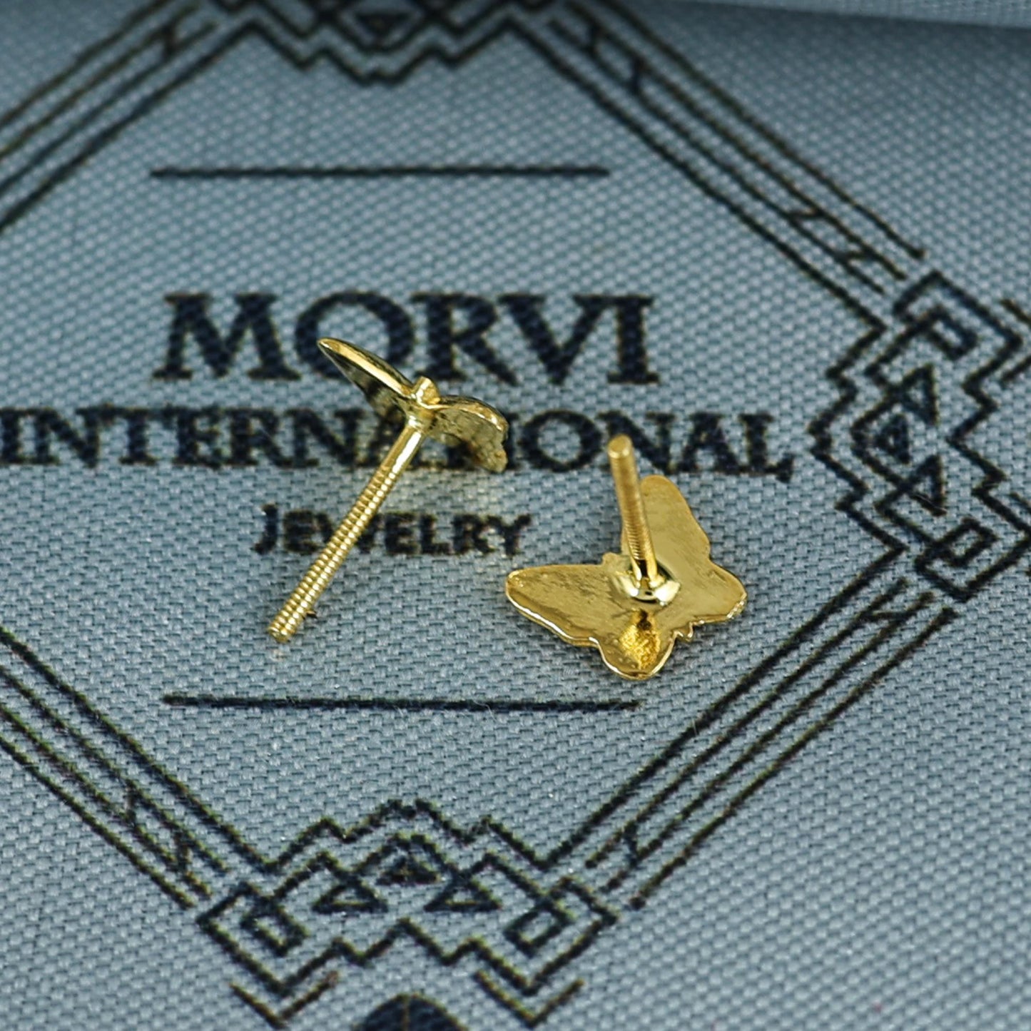 18k Gold Studs earrings, screw back small butterfly earrings, Genuine Gold Earrings Indian Handmade Jewelry for Women, K7043