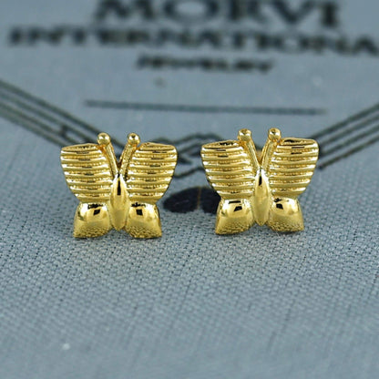 18k Gold Studs earrings, screw back small butterfly earrings, Genuine Gold Earrings Indian Handmade Jewelry for Women, K7044