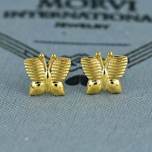 18k Gold Studs earrings, screw back small butterfly earrings, Genuine Gold Earrings Indian Handmade Jewelry for Women, K7044