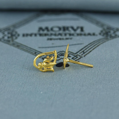 18k Gold Studs earrings, screw back small lotus earrings, Genuine Gold Earrings Indian Handmade Jewelry for Women, K7045