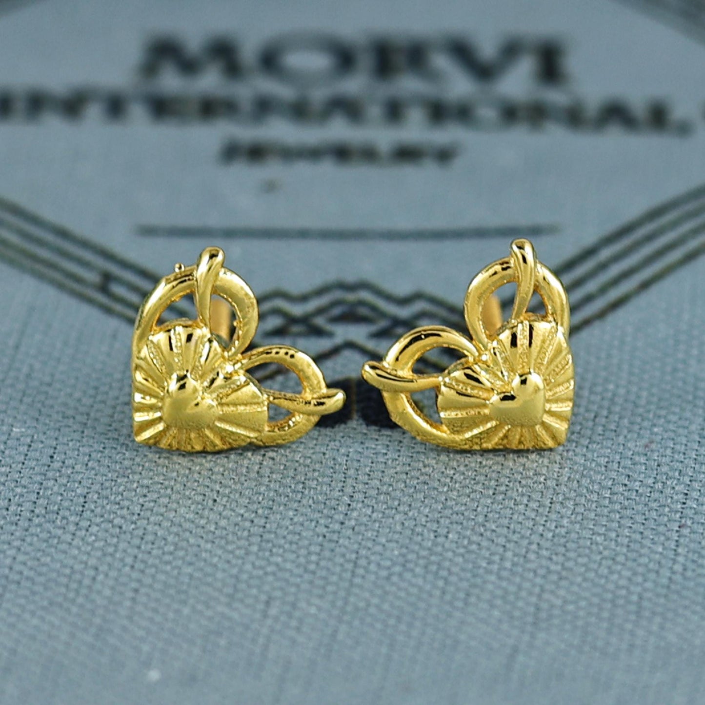 18k Gold Studs earrings, screw back small heart earrings, Genuine Gold Earrings Indian Handmade Jewelry for Women, K7046