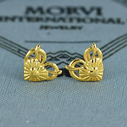 18k Gold Studs earrings, screw back small heart earrings, Genuine Gold Earrings Indian Handmade Jewelry for Women, K7046