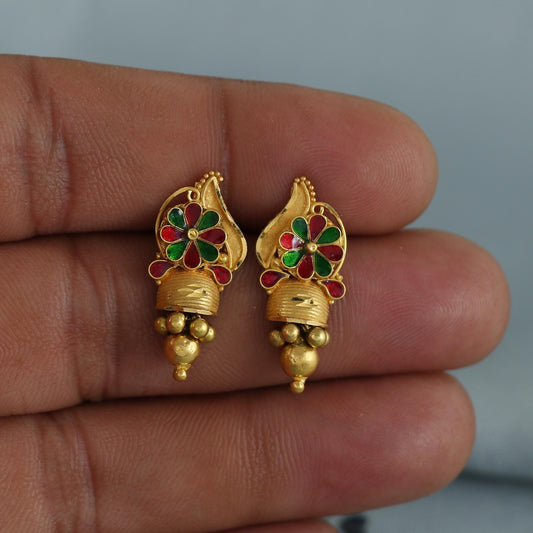 22k pure gold earrings indian asian gold earrings for wedding handmade jewelry for women gift, K7051