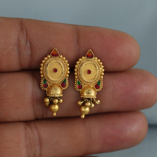 22k pure gold earrings indian asian gold earrings for wedding handmade jewelry for women gift, K7052