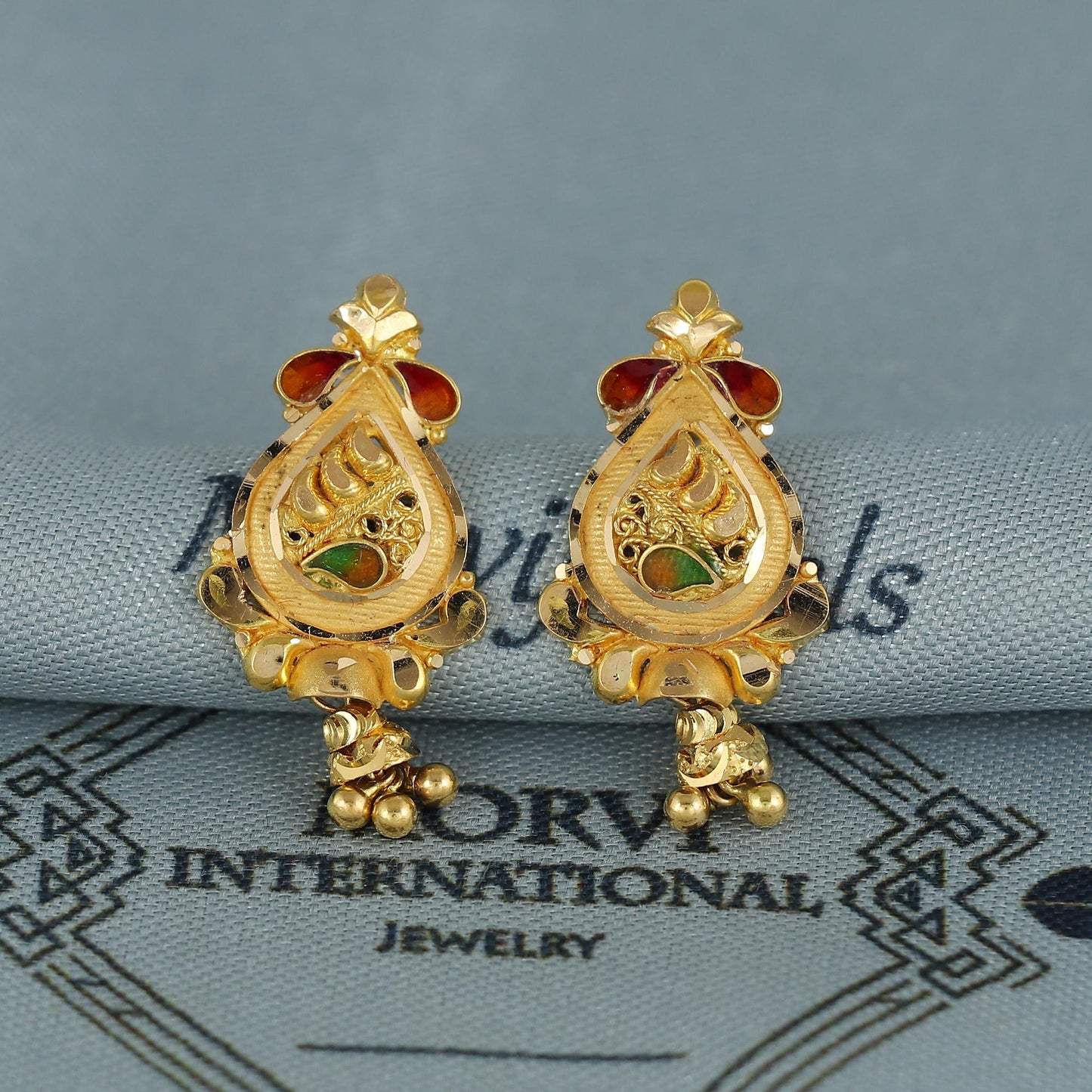 22k pure gold earrings indian asian gold earrings for wedding handmade jewelry for women gift, K7053