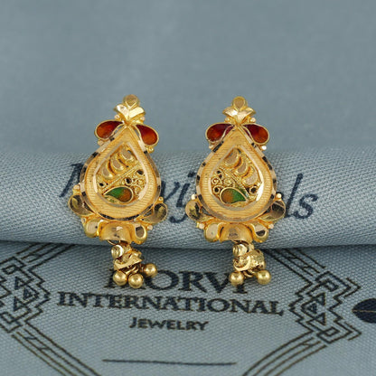 22k pure gold earrings indian asian gold earrings for wedding handmade jewelry for women gift, K7053