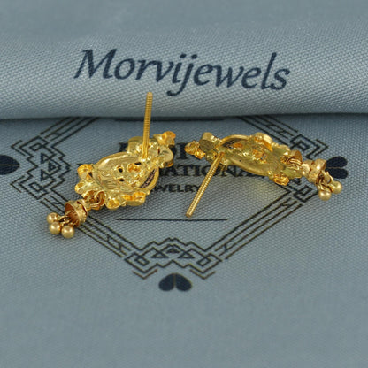 22k pure gold earrings indian asian gold earrings for wedding handmade jewelry for women gift, K7053