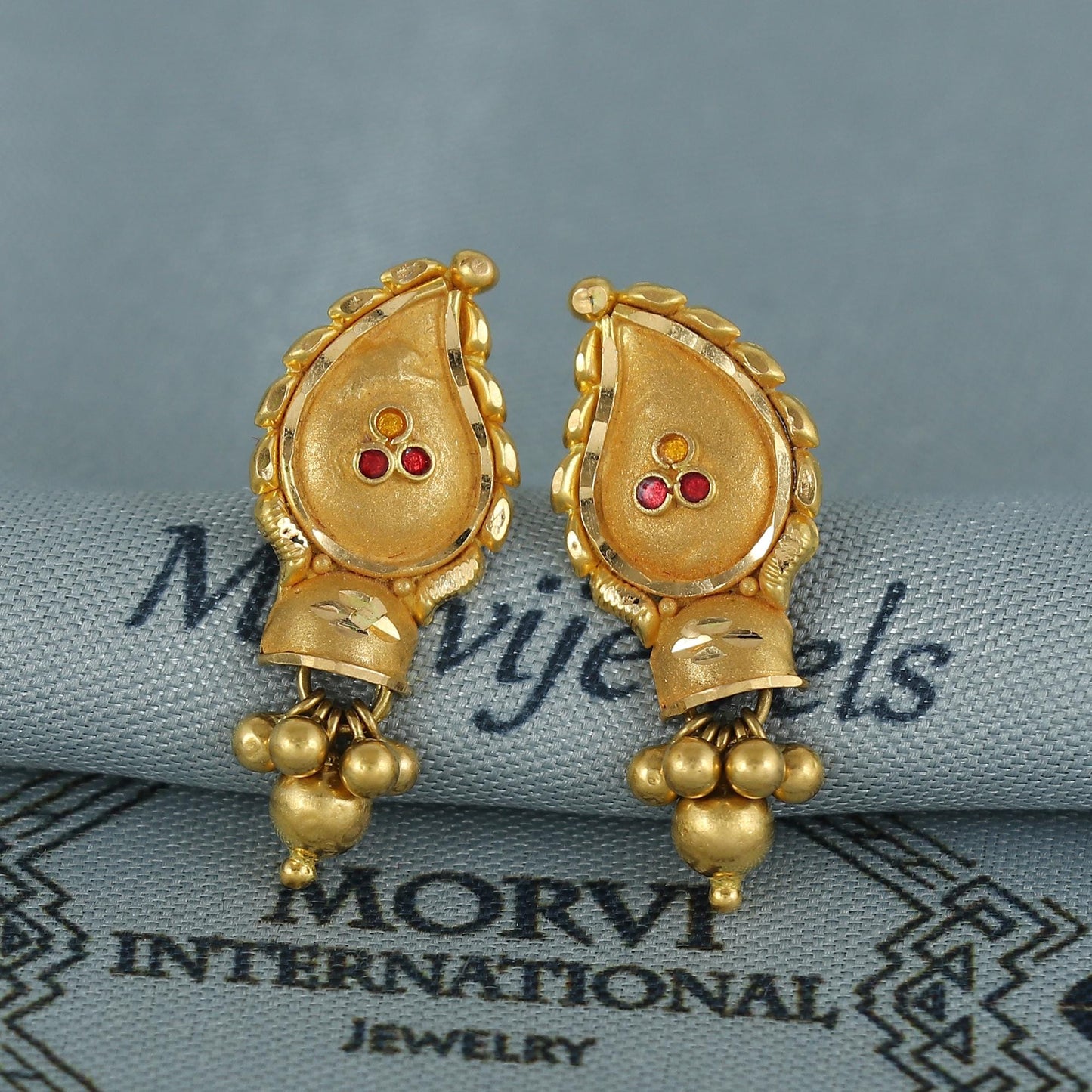 22k pure gold earrings indian asian gold earrings for wedding handmade jewelry for women gift, K7054