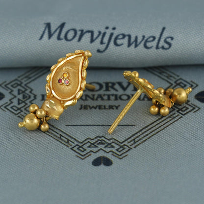 22k pure gold earrings indian asian gold earrings for wedding handmade jewelry for women gift, K7054