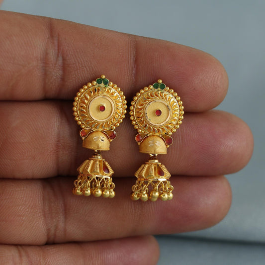 22k pure gold earrings indian asian gold earrings for wedding handmade jewelry for women gift, K7055