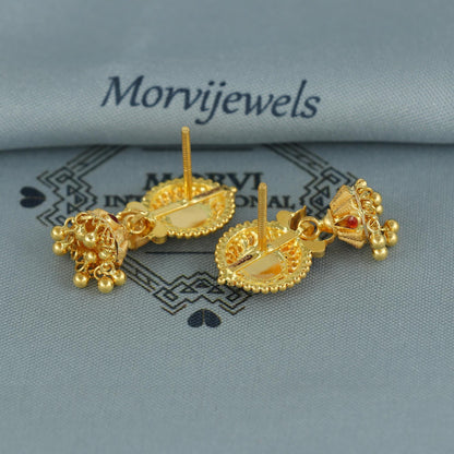 22k pure gold earrings indian asian gold earrings for wedding handmade jewelry for women gift, K7055