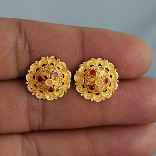 22k pure gold earrings indian asian gold earrings for wedding handmade jewelry for women gift, K7056