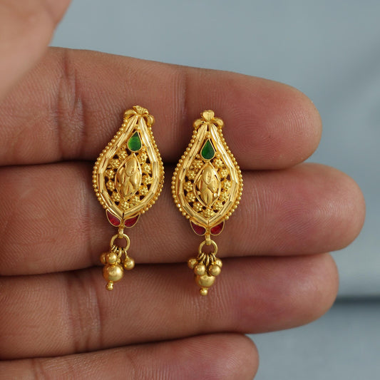 22k pure gold earrings indian asian gold earrings for wedding handmade jewelry for women gift, K7057