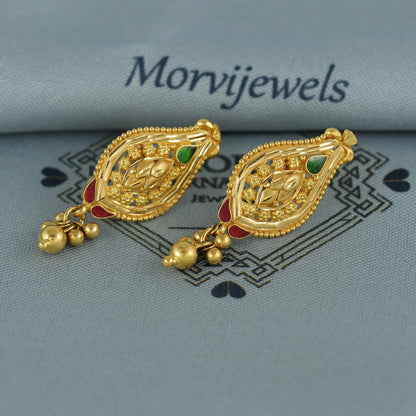22k pure gold earrings indian asian gold earrings for wedding handmade jewelry for women gift, K7057