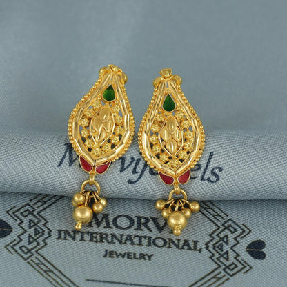 22k pure gold earrings indian asian gold earrings for wedding handmade jewelry for women gift, K7057