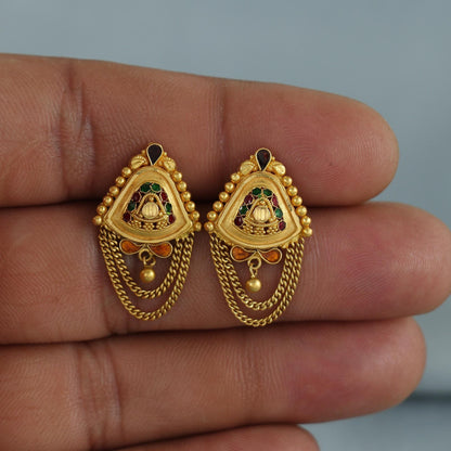 22k pure gold earrings indian asian gold earrings for wedding handmade jewelry for women gift, K7058