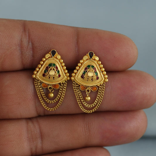 22k pure gold earrings indian asian gold earrings for wedding handmade jewelry for women gift, K7058