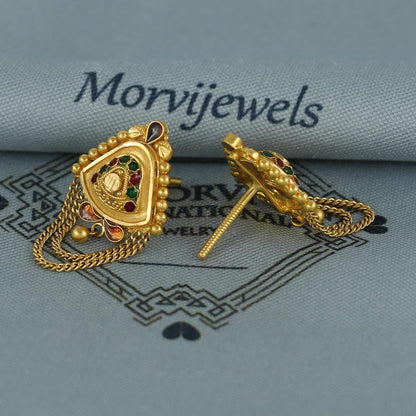 22k pure gold earrings indian asian gold earrings for wedding handmade jewelry for women gift, K7058